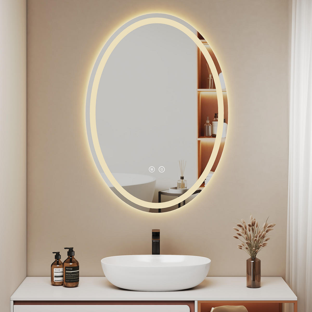 BADRUMSSPEGEL med LED-belysning, oval, 80/60/3 cm - Transparent, Glas (60/80/3cm) - EMKE