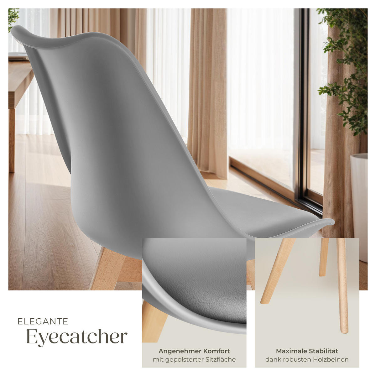 ESSZIMMERSTUHL 4er Set Frederikke,49 x 56 x 82,5 cm,grau - Grau, Textil (49/82/53cm) - tectake