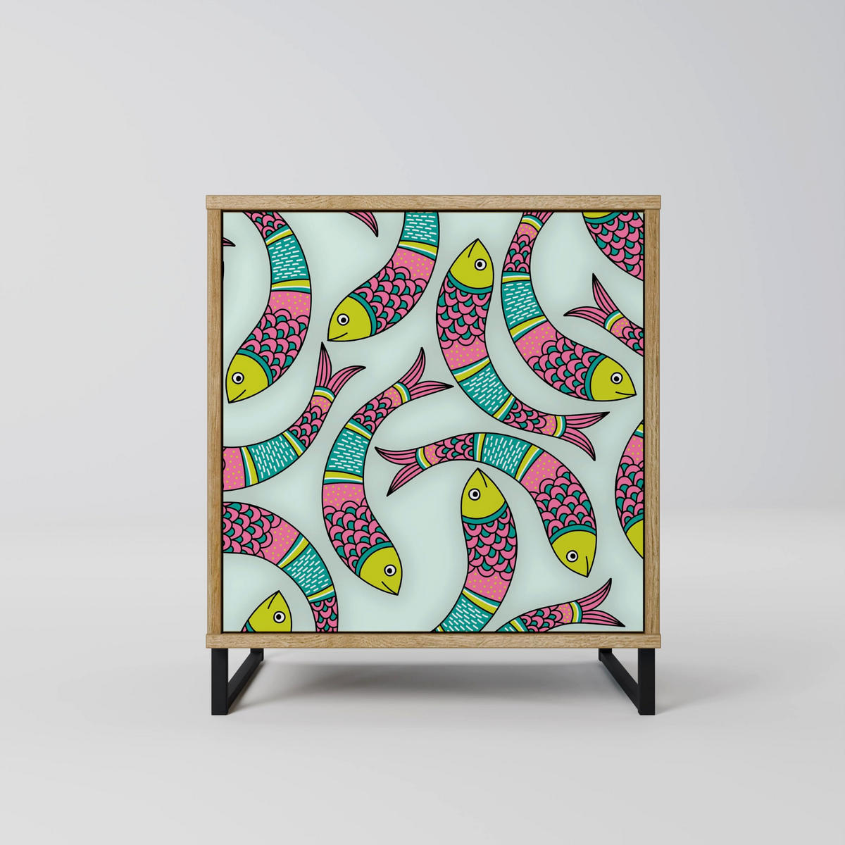SIDEBOARD INDIAN FISH, Eichefarben, 57,5x42x57,5 cm, Ohne Füße - Eichefarben/Multicolor, Holzwerkstoff (57.5/57.5/42cm) - SpaceRebels