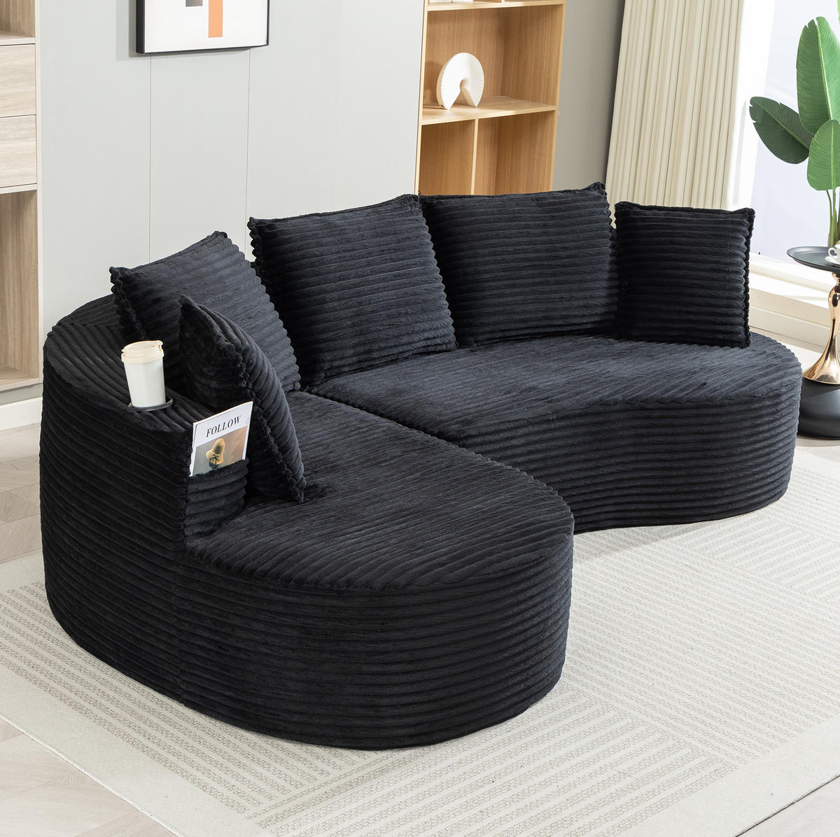 SOFA im Bogendesign 250 x 152 cm Corduroy Black - Schwarz, Textil (152/250cm) - Meubliv
