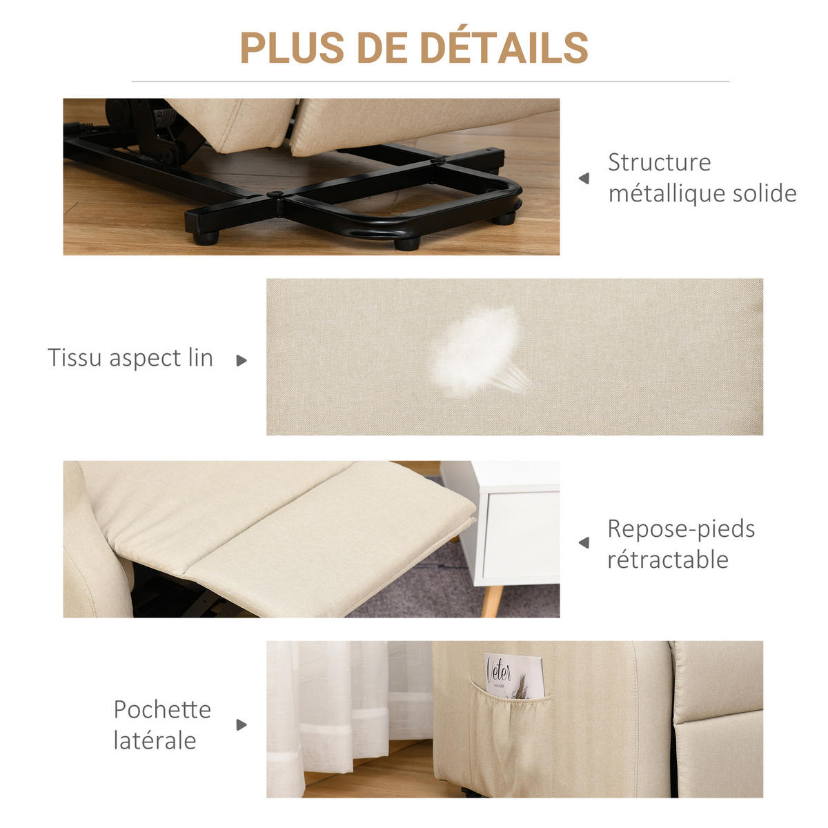 RELAXSESSEL DE-15426 135° neigbar mit Aufstehhilfe Creme - Creme, Metall (94/111/74cm) - ComfortXL