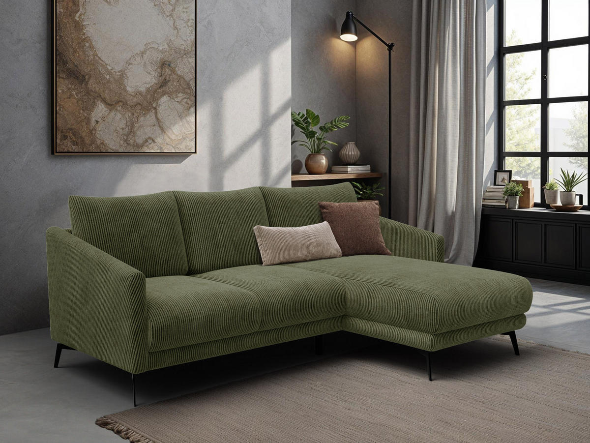 ECKSOFA VILT 3-Sitzer, olive - Schwarz/Olivgrün, Holzwerkstoff/Textil (221/156cm) - Courtois Laville