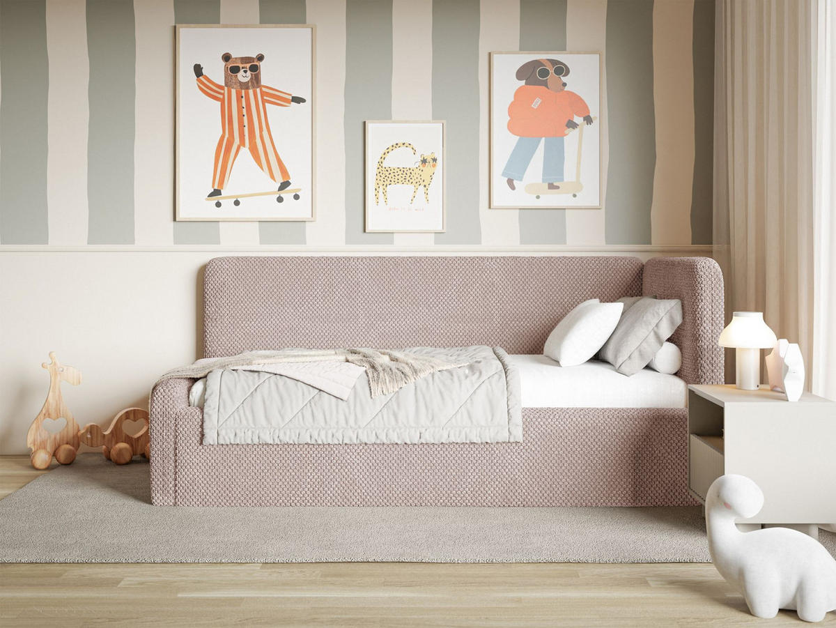 KINDERBETT Fanko Samt Puderrosa 90x200 cm - Hellrosa/Schwarz, Kunststoff/Textil (90/200cm) - Selsey