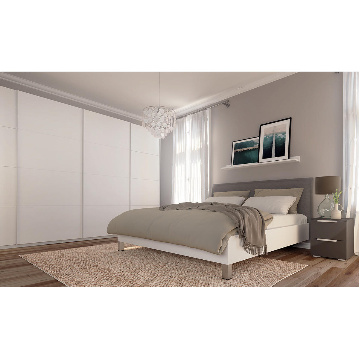 SCHWEBETÜRENSCHRANK - Weiß, Holzwerkstoff (360/222/68cm) - home24