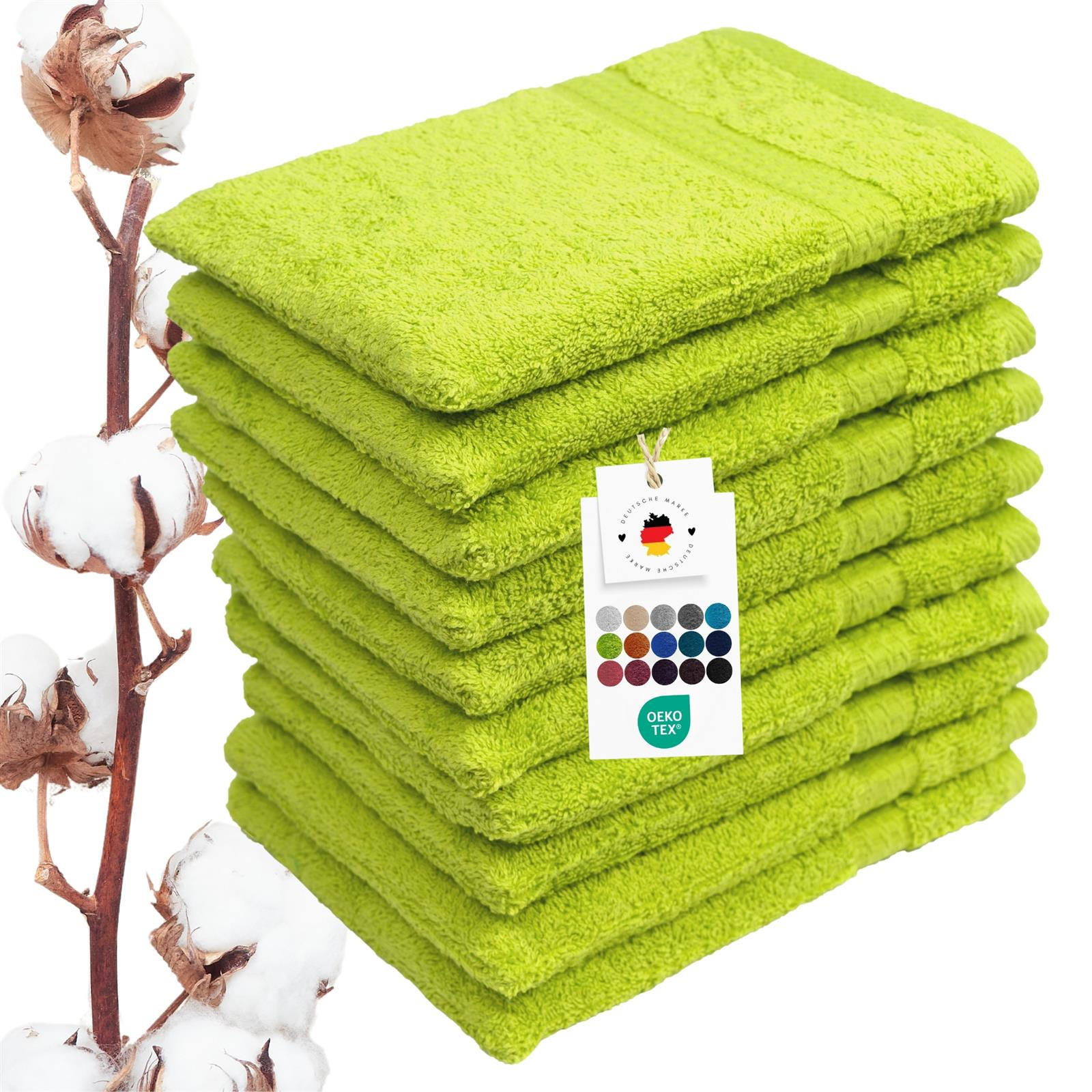 WASCHLAPPEN 16x21 cm aus 100% Baumwolle 500g/m2, 10er Set Waschhandschuhe Grün - Grün, Textil (16/21cm) - Carpe Sonno