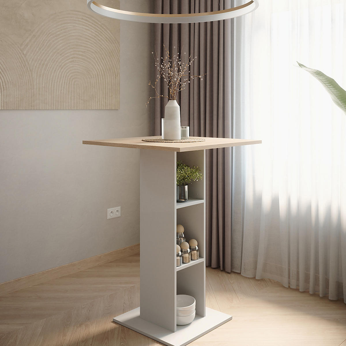 BAROVÝ STŮL Repose Bílá/Sonoma - bílá/Sonoma dub, kompozitní dřevo (75/75/106cm) - Vicco