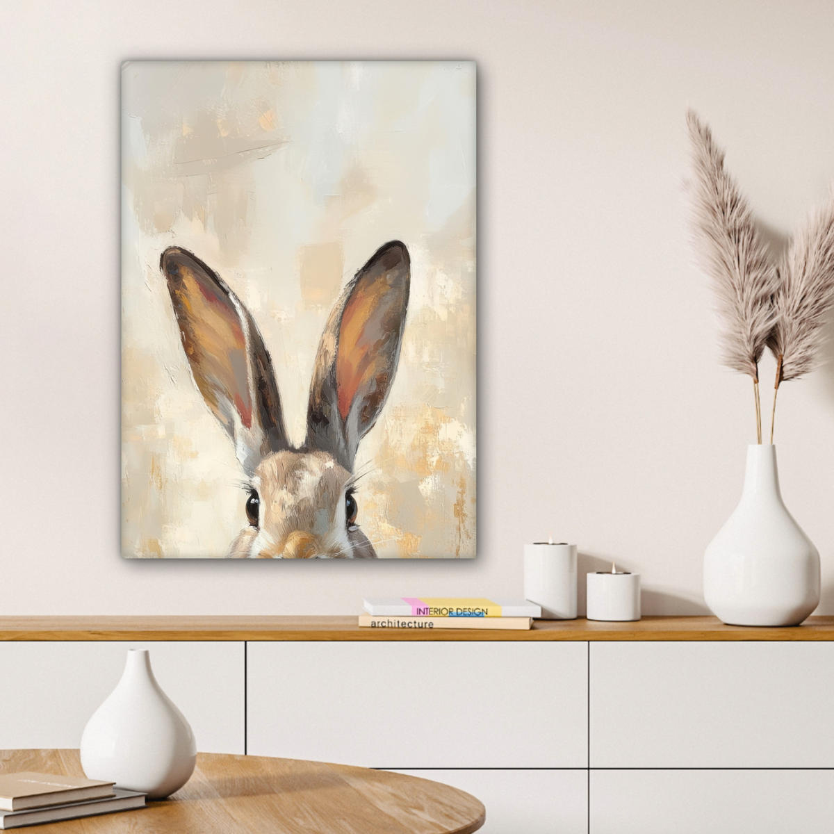 LEINWANDBILD Hase - Ohren - Braun Wandbild Wohnzimmer 60x80 cm - Beige, Textil (60/80cm) - MuchoWow