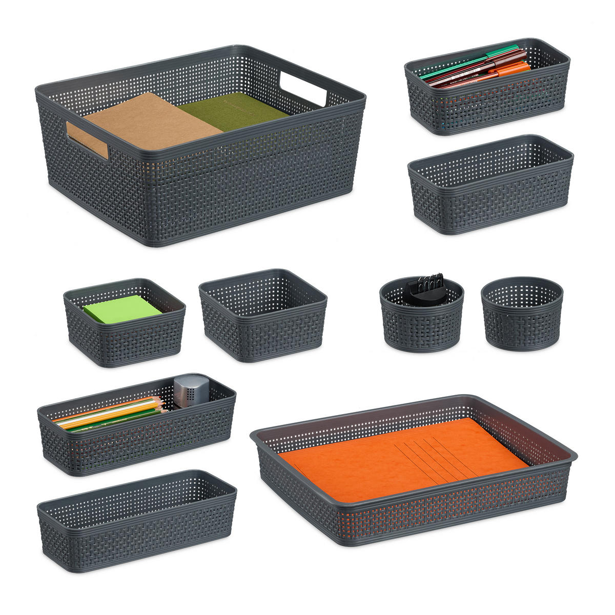 10-DIELNY zásuvkový organizér - sivá, plast (35/13/28.5cm) - Relaxdays