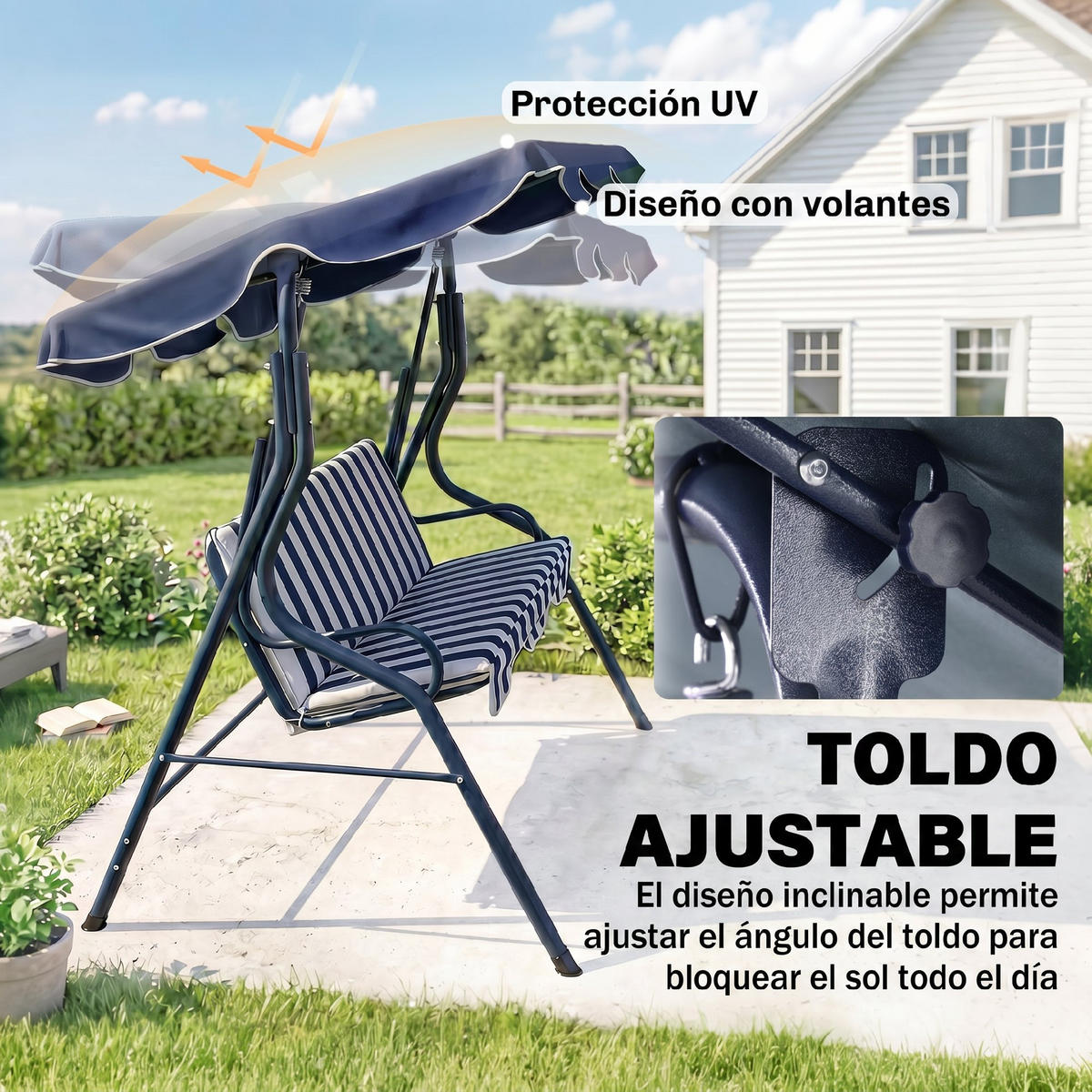 OUTDOOR-SCHAUKEL, verstellbar Stahlrahmen Sonnendach, blau - Blau, Metall (52.5/14.5/138.5cm) - Vallsero