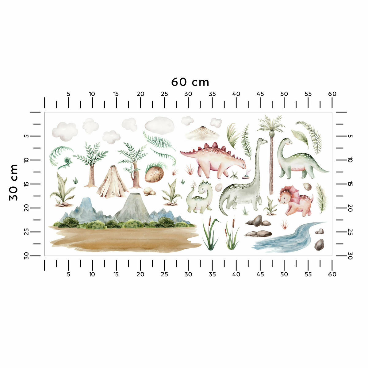 WANDSTICKER SET Dinosaurier und Pflanzen 120x60 - Beige/Braun, Papier (120/60/60cm) - Muralo