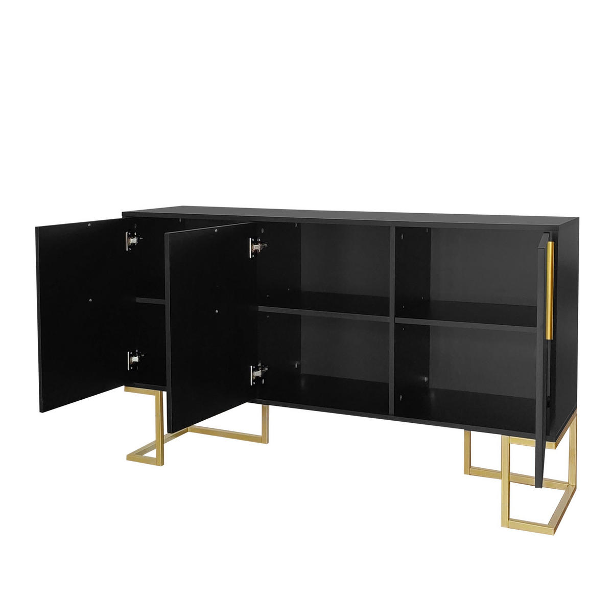 SIDEBOARD Schwarz mit 3 Türen und verstellbaren Regalböden,138/80.5/40 cm - Schwarz, Holzwerkstoff (138/80.5/40cm) - Flora Grace