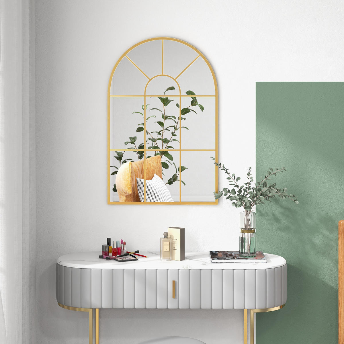 WANDSPIEGEL Fensterspiegel 91 x 60 cm Dekorativ Spiegel mit Metallrahmen Gold - Goldfarben, Glas/Metall (2/60/91cm) - HOMCOM