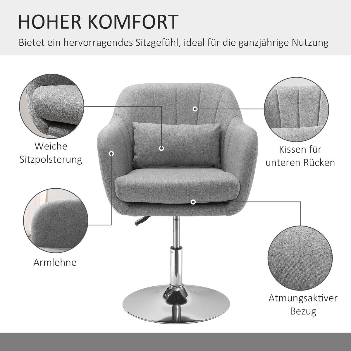 ARBEITSHOCKER Drehhocker Drehstuhl Bürostuhl höhenverstellbar Polyester Grau - Grau, Kunststoff (60/91/60cm) - HOMCOM