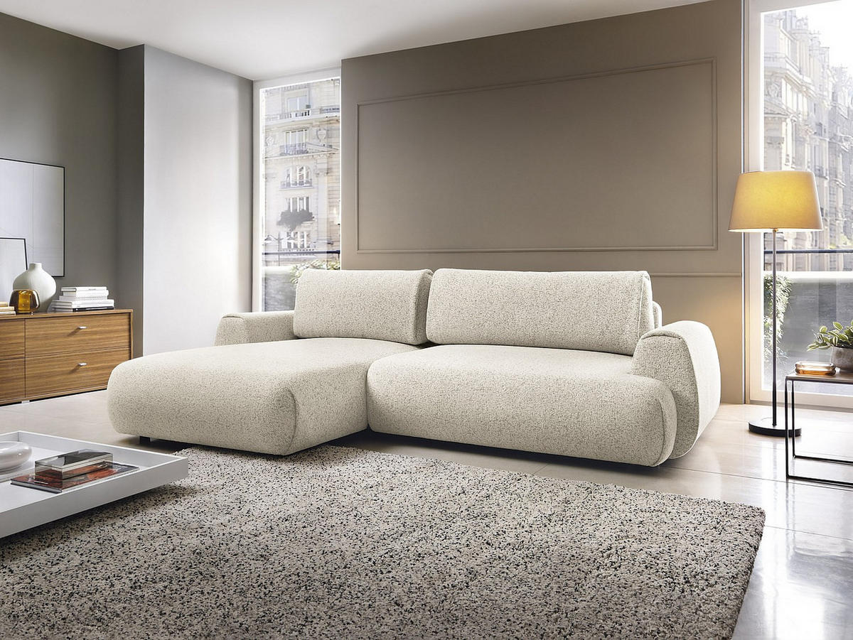 ECKSOFA mit Schlaffunktion - Ecke links - melierter Stoff - Beige - MONELIA - Beige, Textil (270/167cm) - Vente-Unique