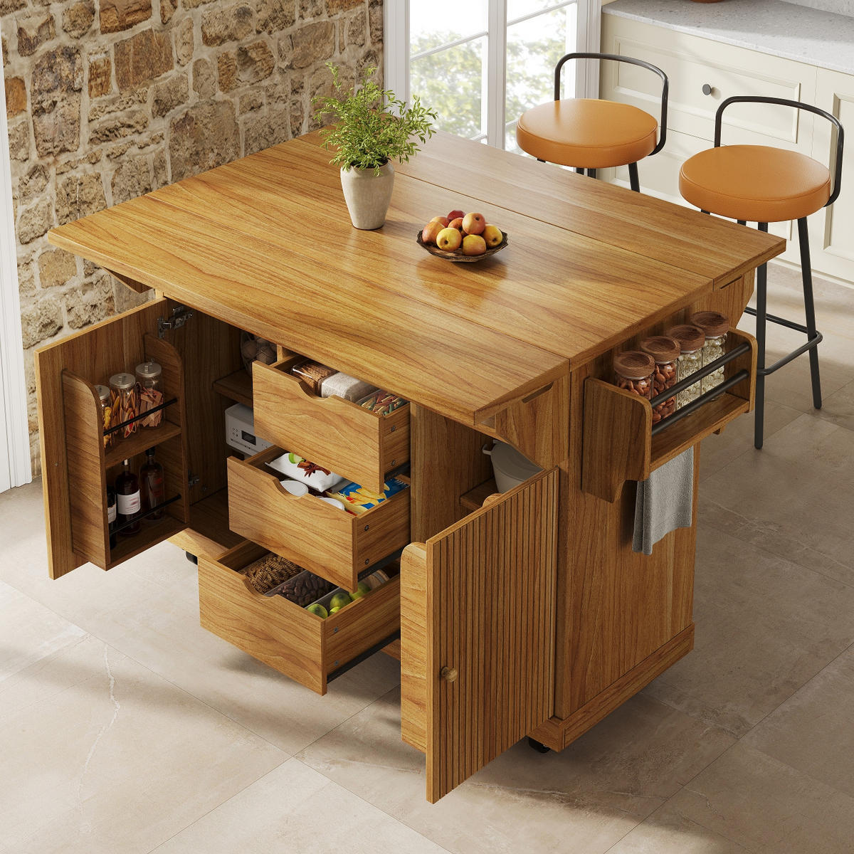 KÜCHENINSEL Mit Ausklappbaren Tischverlängerungen, Für Küche Und Esszimmer, 142,5/80/95 cm - Dunkelbraun, Holzwerkstoff (80/95/142.5cm) - Rolipo
