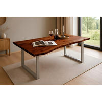 ESSTISCH MAX - Silberfarben/Nussbaumfarben, Holz/Metall (80/140/77cm) - SAM