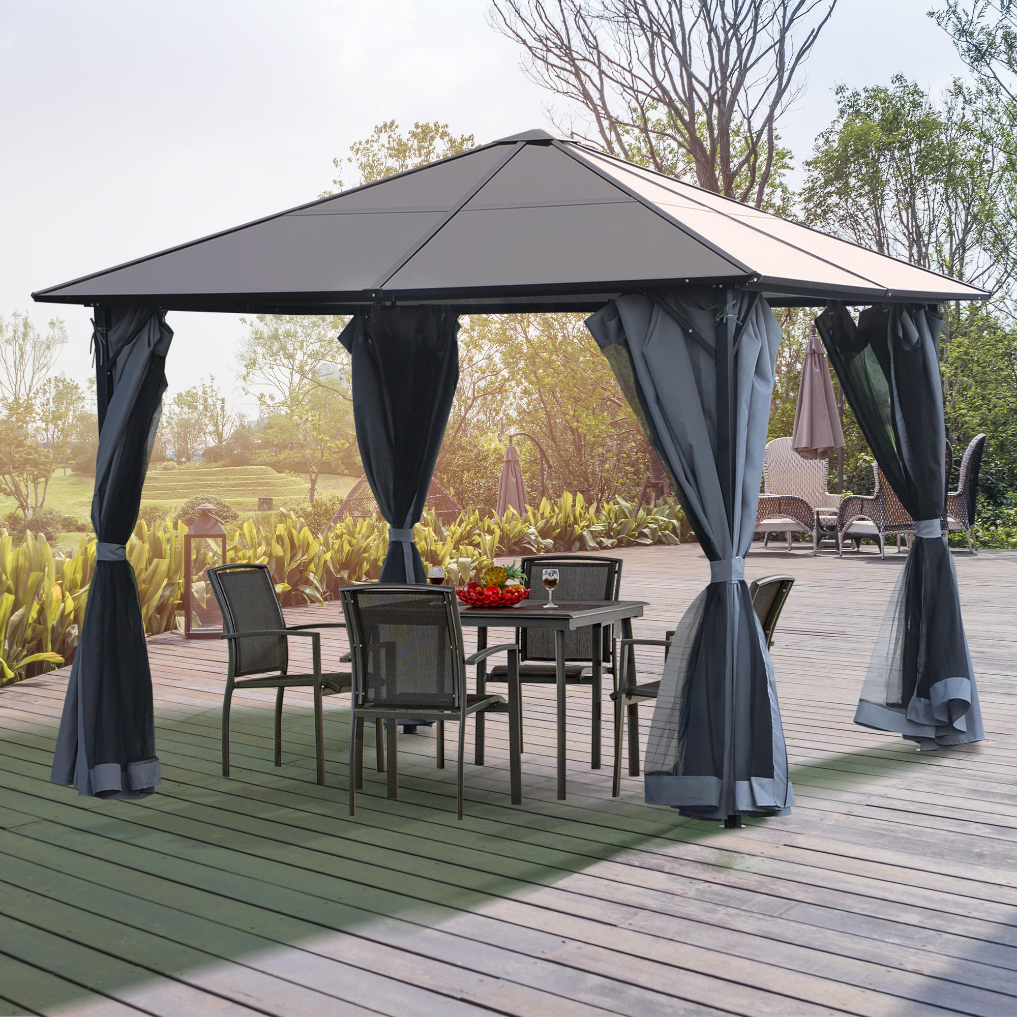 PAVILLON, Grau, 300L x 300B x 265H cm/300L x 400B x 265H cm, Alu, Polyester - Grau, Metall (300/265/300cm) - Outsunny