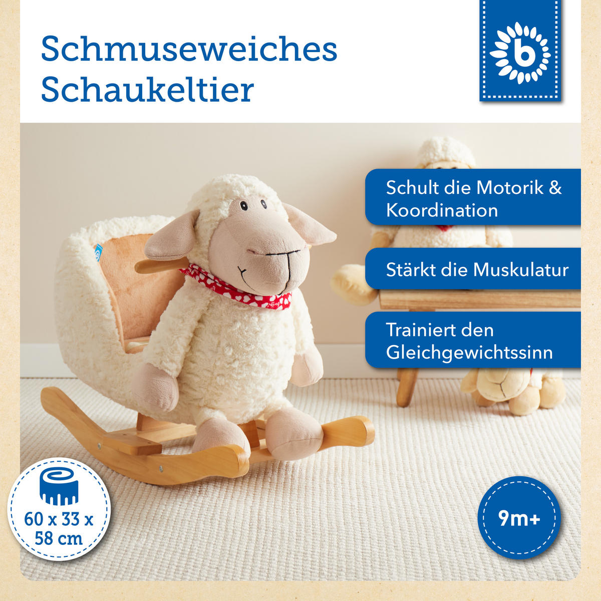 SCHAUKELTIER Plüsch Schaf Schaukelpferd - Weiß, Textil (61/48/33cm) - Bieco Spielwaren