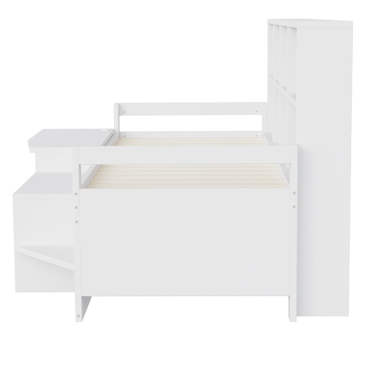 HOCHBETT 90/200 cm in Weiß mit Schreibtisch, Staufächern, LED und USB aus Holz und Holzwerkstoff - Weiß, Holzwerkstoff - STILVORA