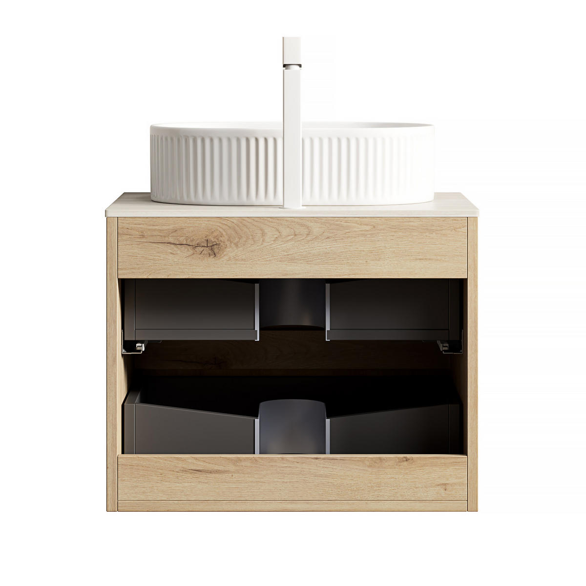 WASCHTISCH mit Doppel-Schublade Keramik Sinterstein White Oak - Weiß, Holzwerkstoff (46/62.2/60cm) - Beauniv