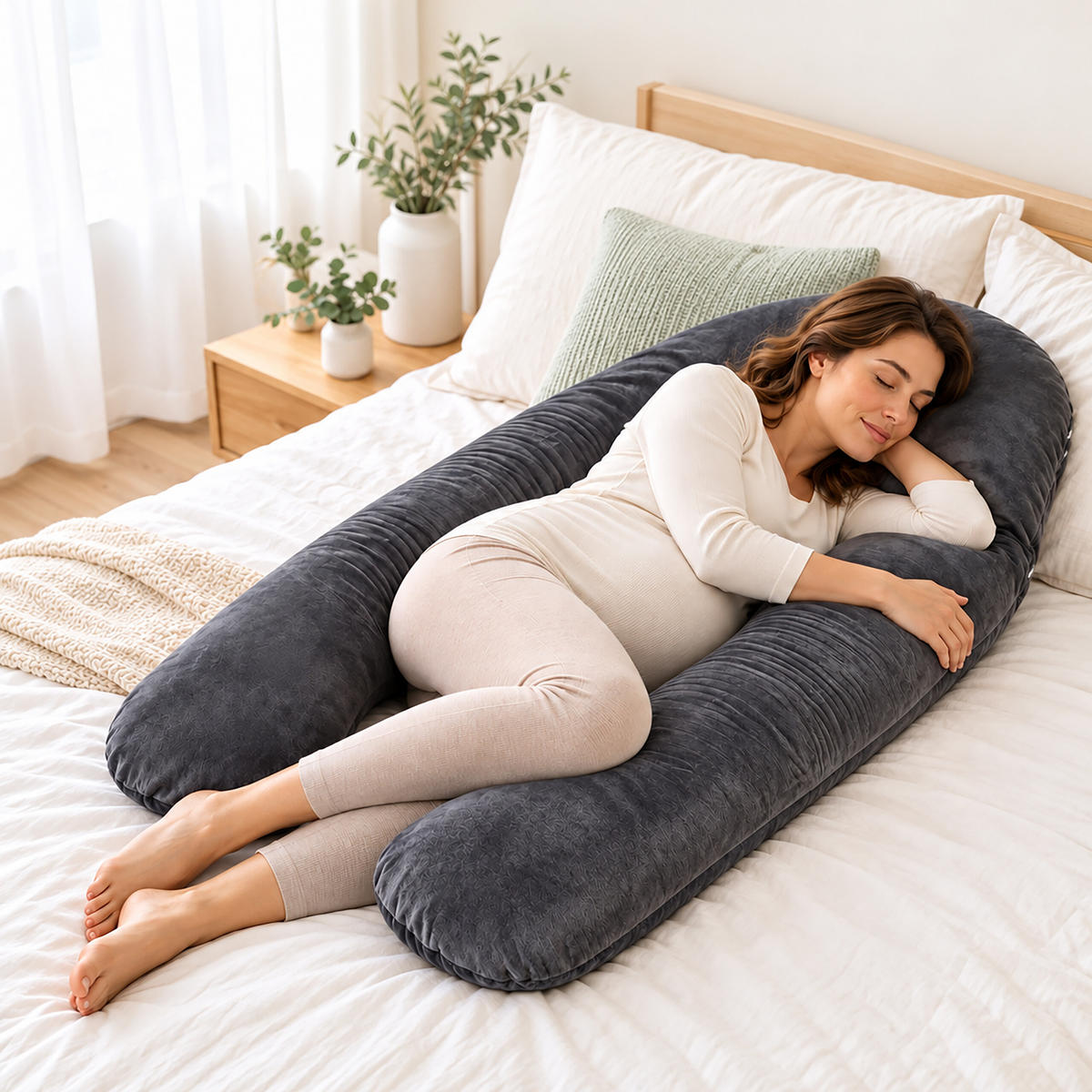 POLŠTÁŘ Antracit těhotenský tvar U sametový potah - antracitová, textil (70/140cm) - Relaxdays