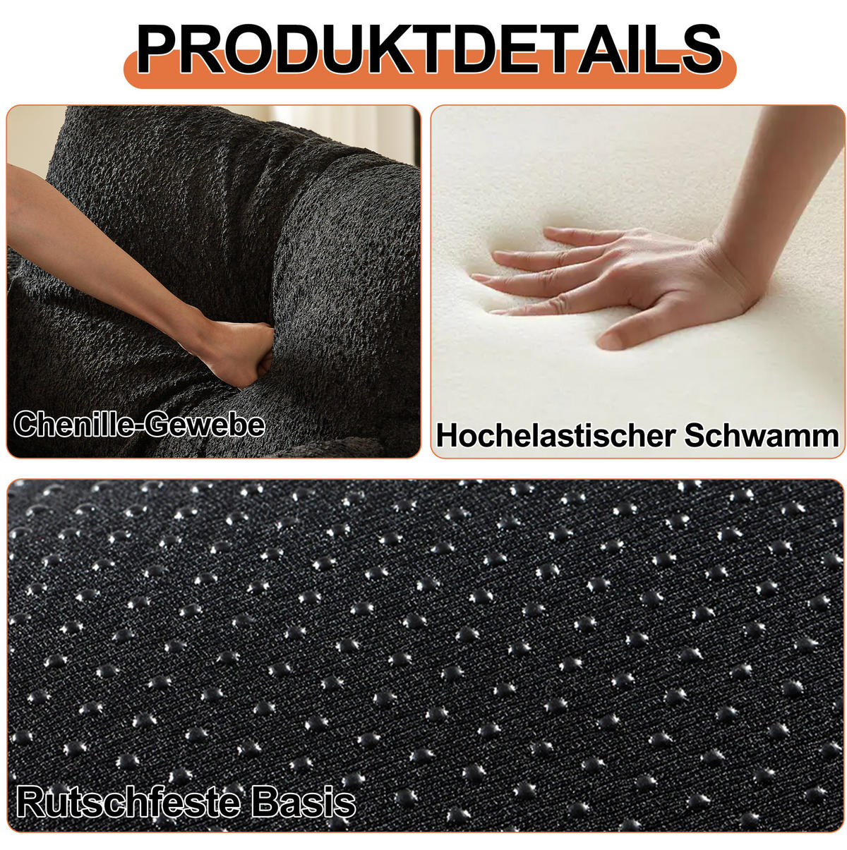 SCHLAFSOFA 2-in-1, Chenille mit Armlehnen-Staufach & Stahlrahmen, 183,8/181,6/49,5 cm, Schwarz - Schwarz, Textil (183.8/49.5/181.6cm) - Redom