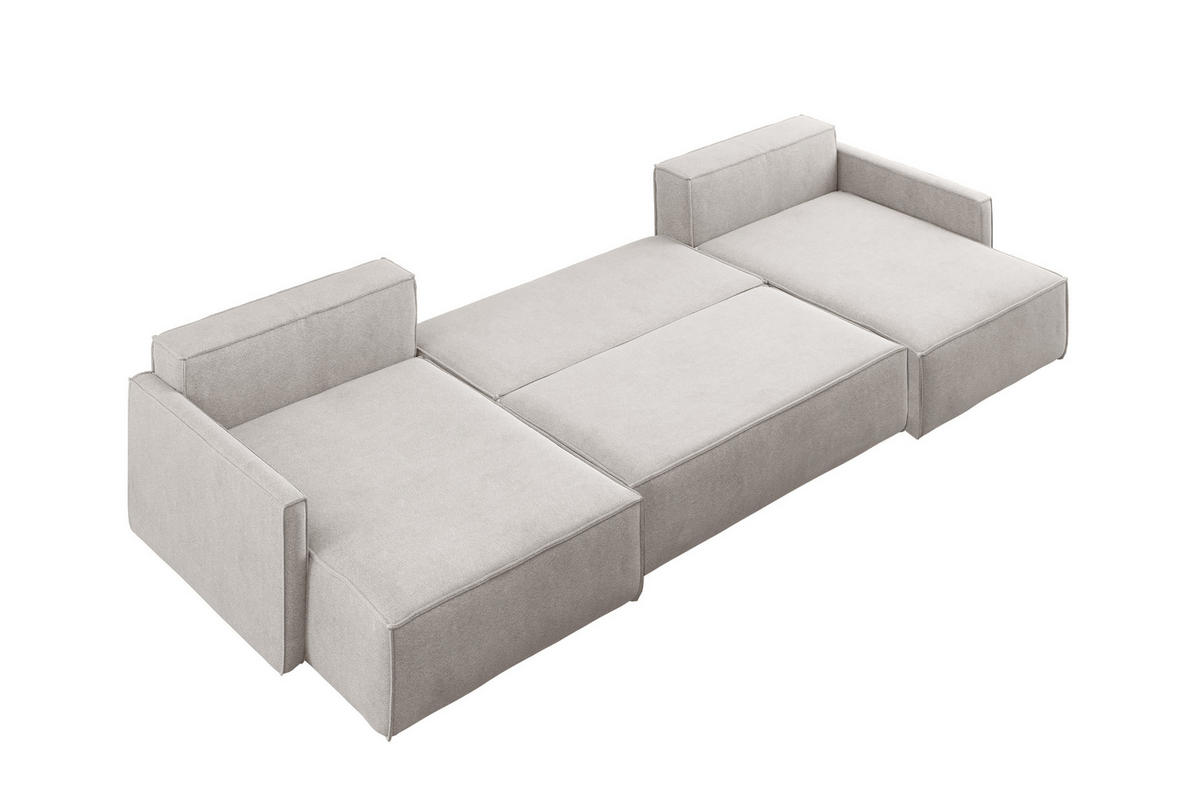 ECKSOFA Carlos U-Form Mit Schlaffunktion Und Bettkasten Stoff Salvador Hellgrau - Hellgrau, Holz (348/142cm) - Kaiser Möbel