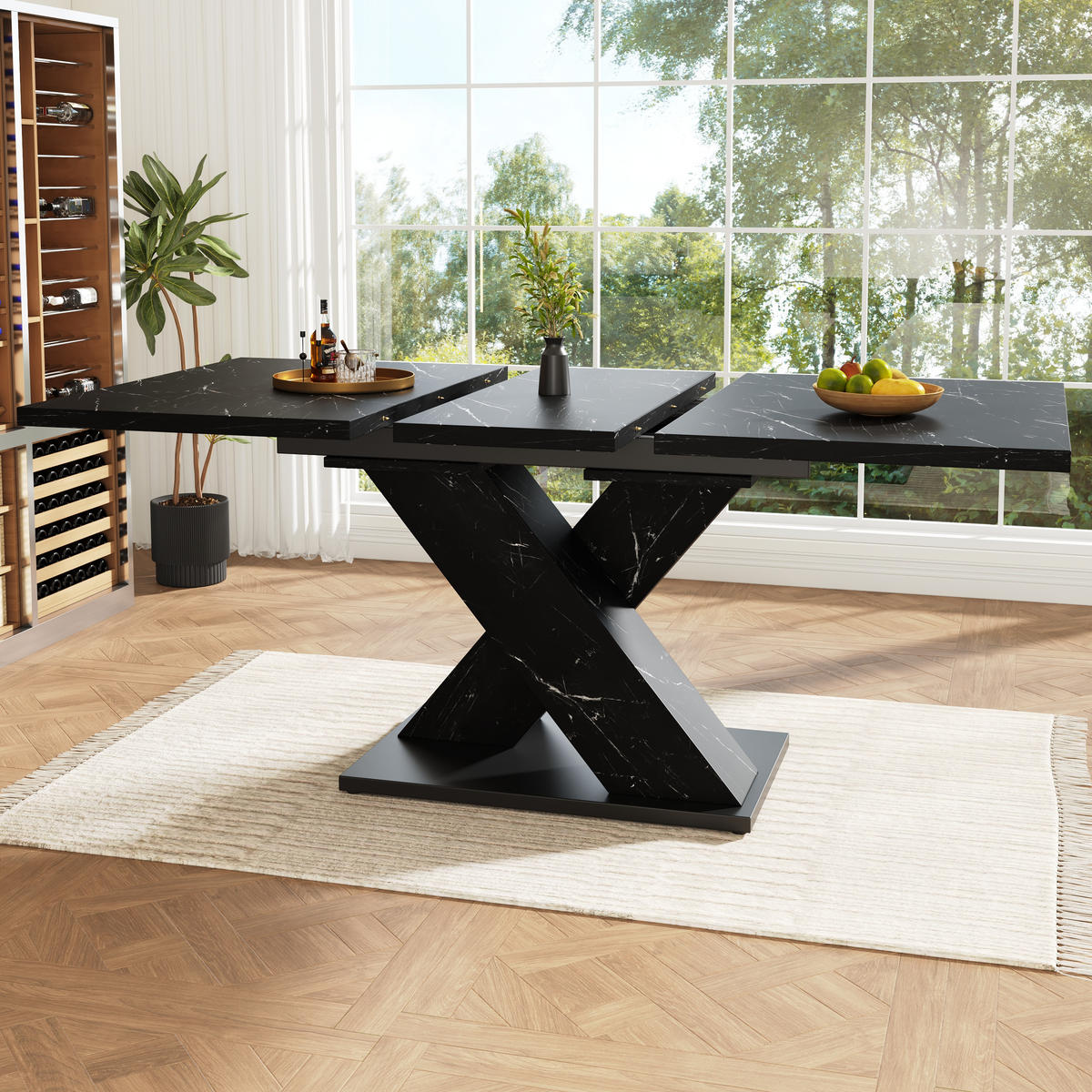 ESSTISCH 119,5/80/75 cm schwarz aus MDF und Metall ausziehbar - Schwarz, Holzwerkstoff (119/80/75cm) - OKWISH