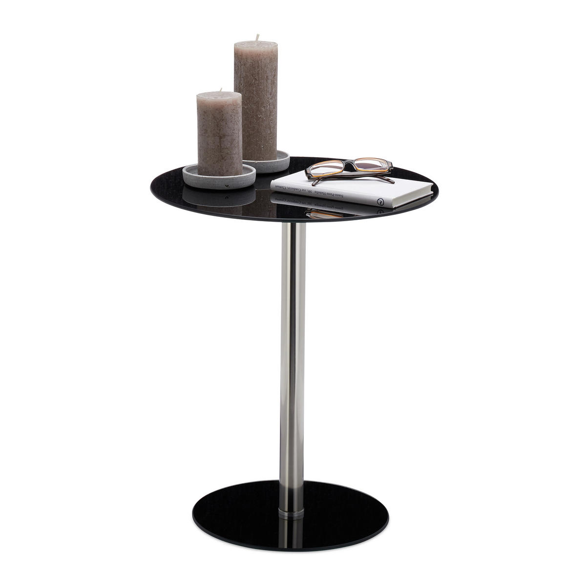 BEISTELLTISCH - Schwarz, Glas/Metall (43/43/53cm) - Relaxdays