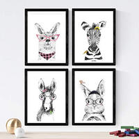 POSTER Set mit 4 Kinder Tiere mit Gläsern A4 Rahmenlos - Klar, Papier (29.7/3cm) - Nacnic