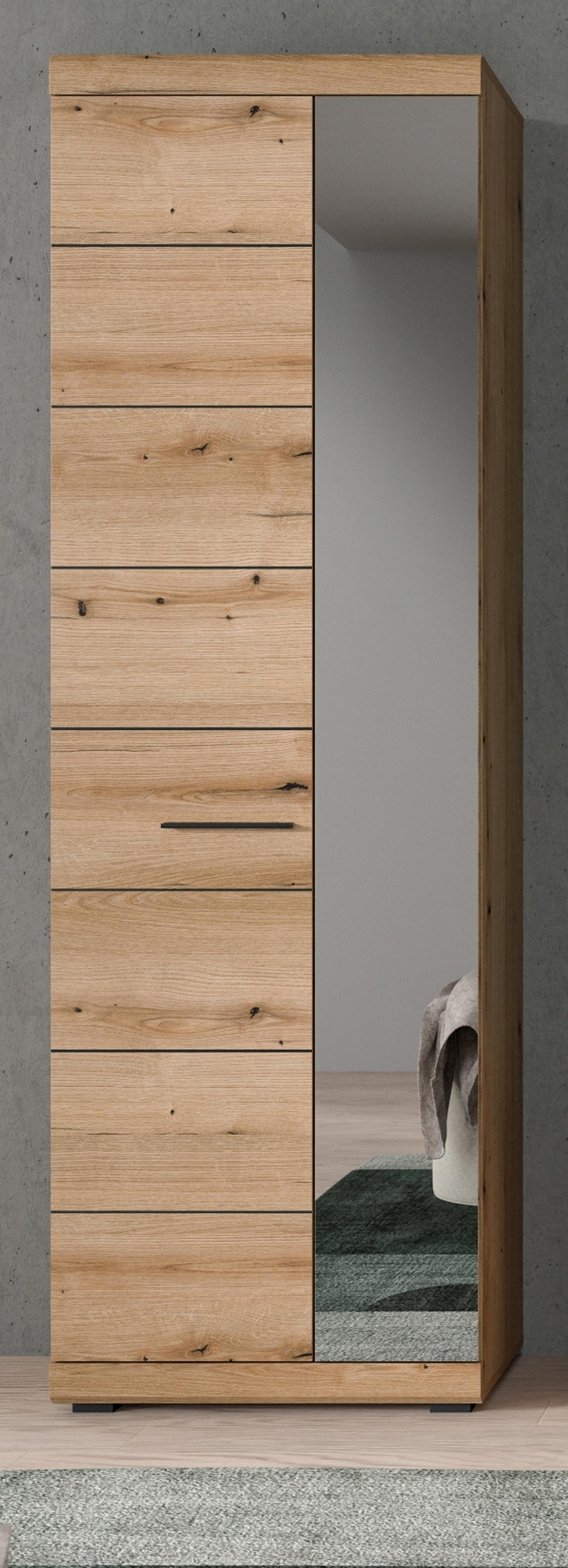 GARDEROBENSCHRANK Evoke Eiche, Flurschrank mit variabler Inneneinteilung - Eichefarben/Schwarz, Glas/Holzwerkstoff (62/197/37cm) - Inn.Furn