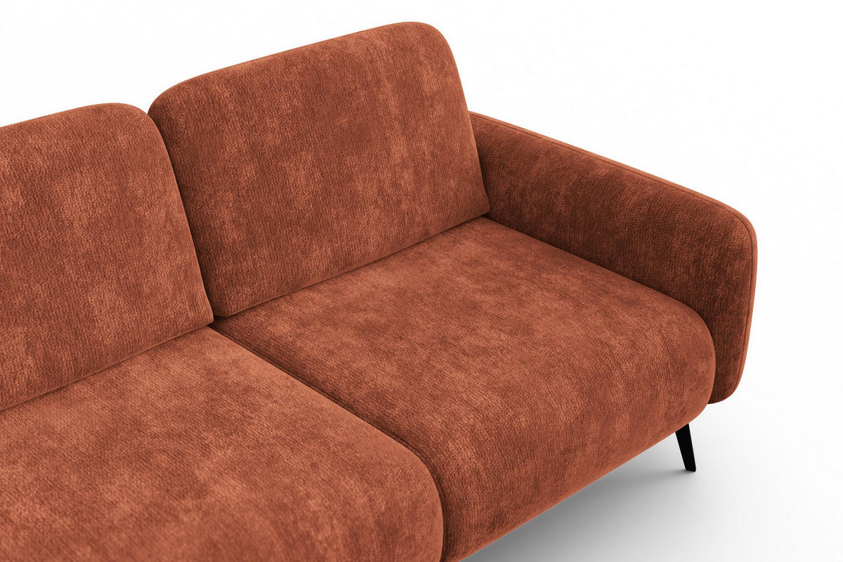 ECKSOFA FEBE 4-Sitzer LINKS, rostroter Chenille-Stoff - Rostfarben/Schwarz, Holz/Textil (264/157cm) - Wozimo