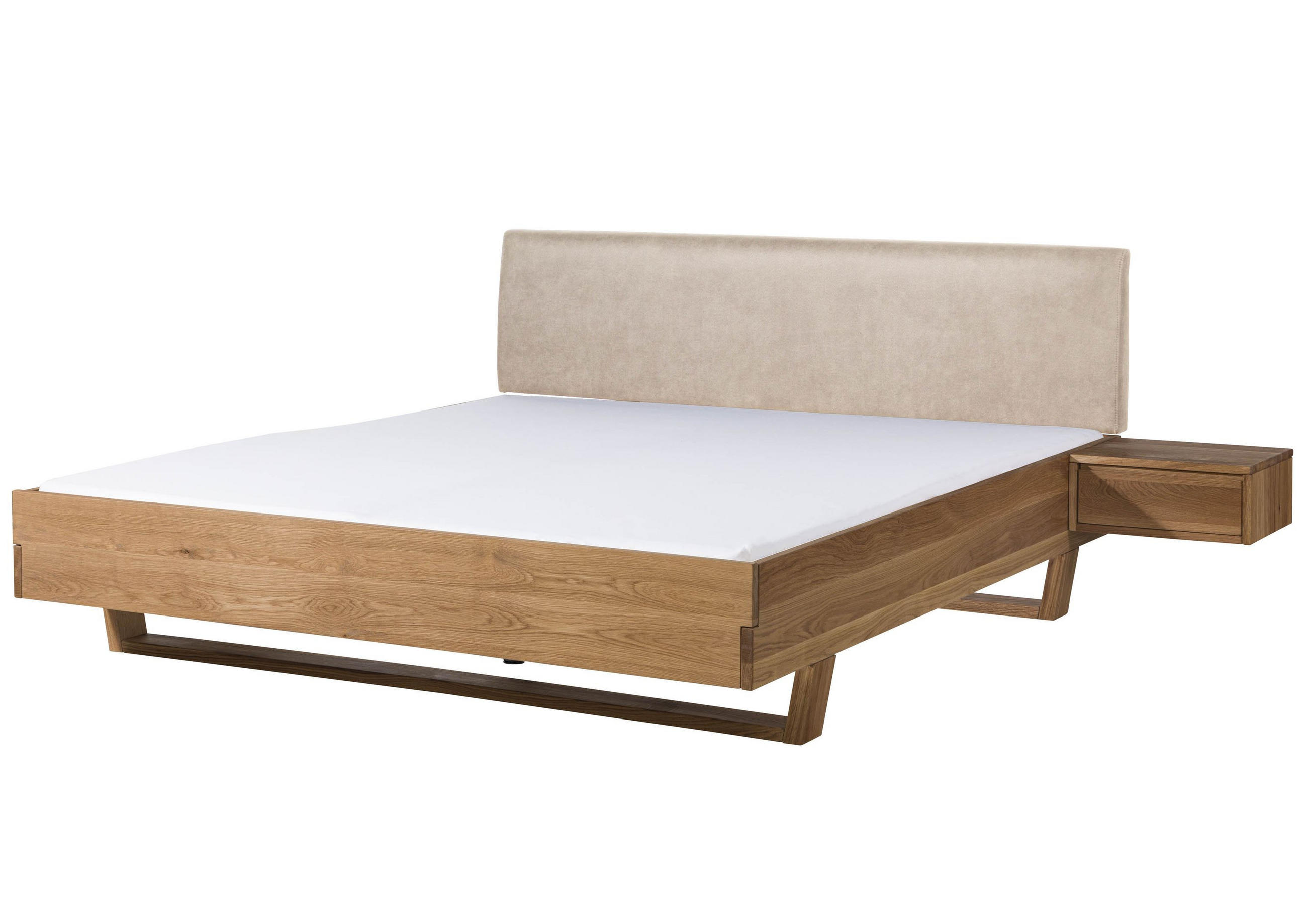 BETT mit Nachttisch Massivholz Eiche 200 x 200 x 86 natur FICHTELBERG #132 - Beige/Naturfarben, Holz (200/200cm) - Massivmoebel24