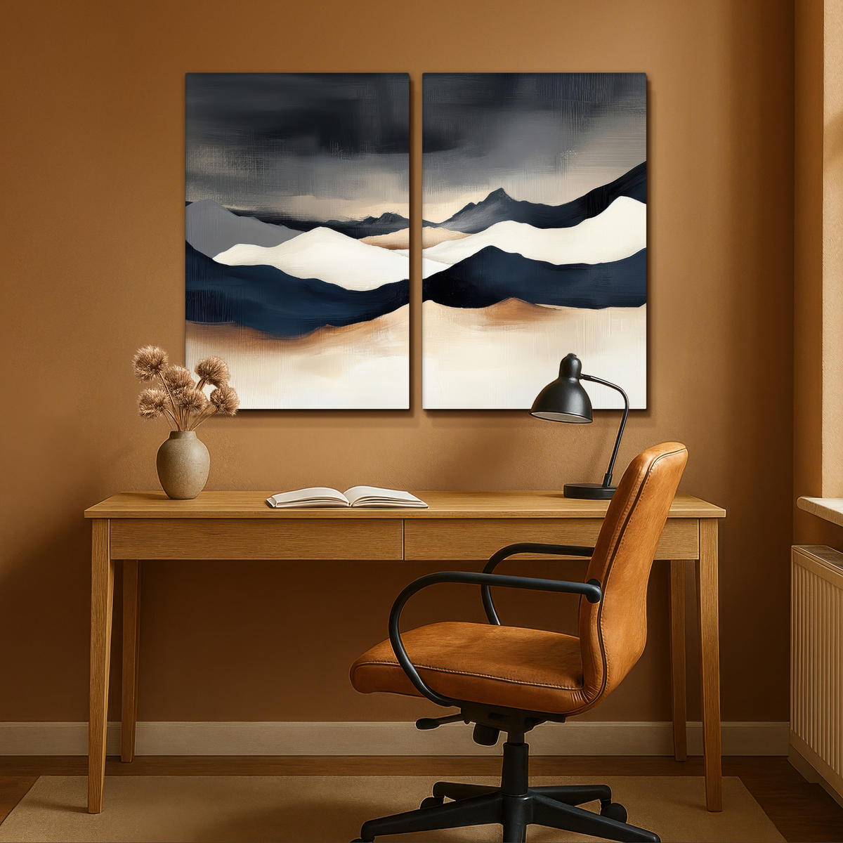 LEINWANDBILD 2er Set Landschaft - Abstrakt - Modern 120x90 cm - Dunkelblau, Textil (120/90cm) - MuchoWow
