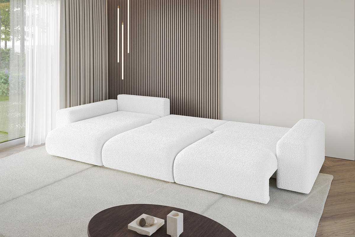 ECKSOFA Ottomane links ESKAR-L 364x176x84 Weiß Bouclé - Schwarz/Weiß, Holzwerkstoff/Kunststoff (364/176cm) - ALTDECOR