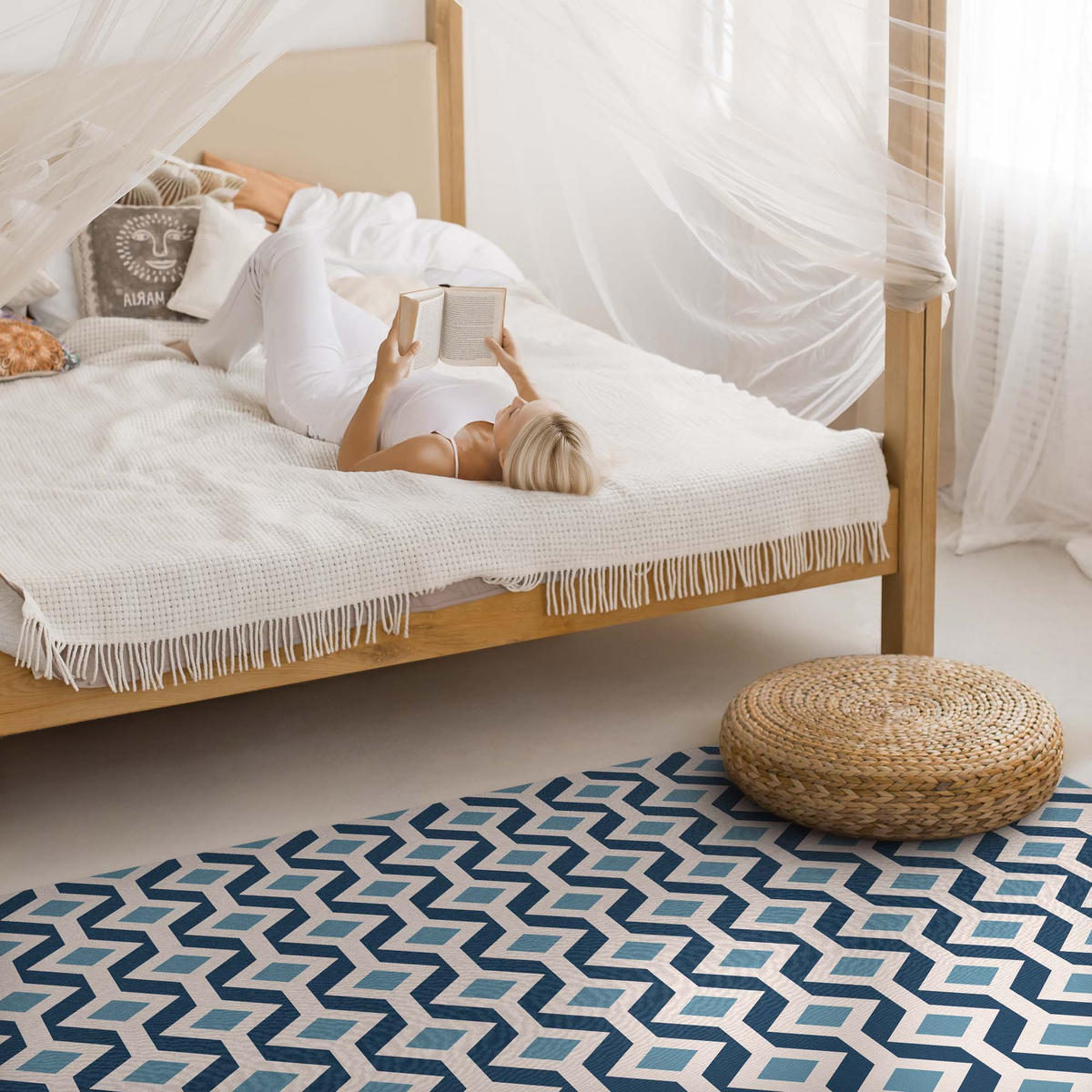 TEPPICH 150x225 cm Geometrisches Muster eines Musters - Hellblau, Kunststoff (150/225cm) - Wallfluent