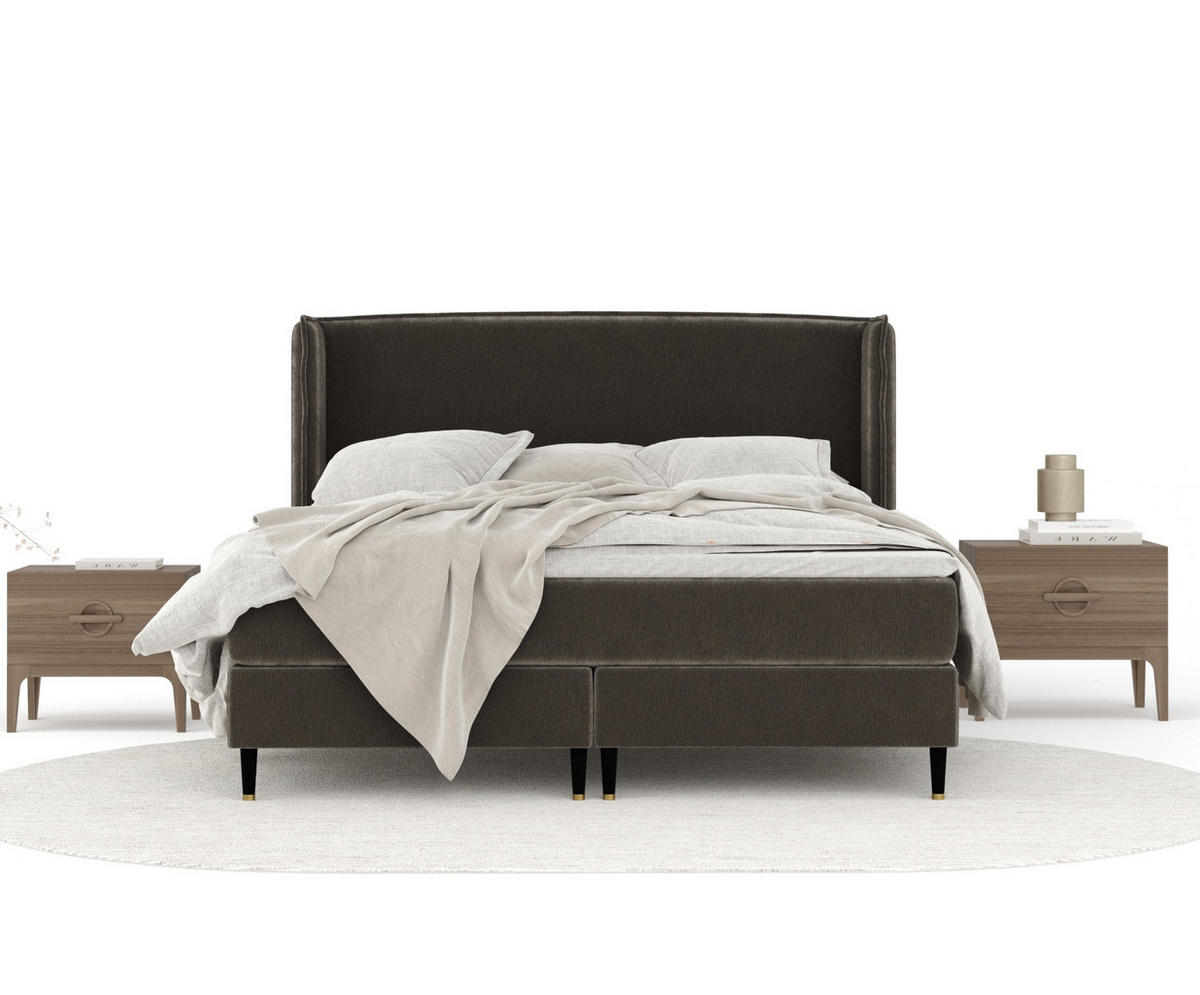 KONTINENTALBETT Ardis Dunkelbraun 200/200 cm mit Matratze und Topper - Dunkelbraun/Schwarz, Holz/Holzwerkstoff (200/200cm) - Maison de Reve