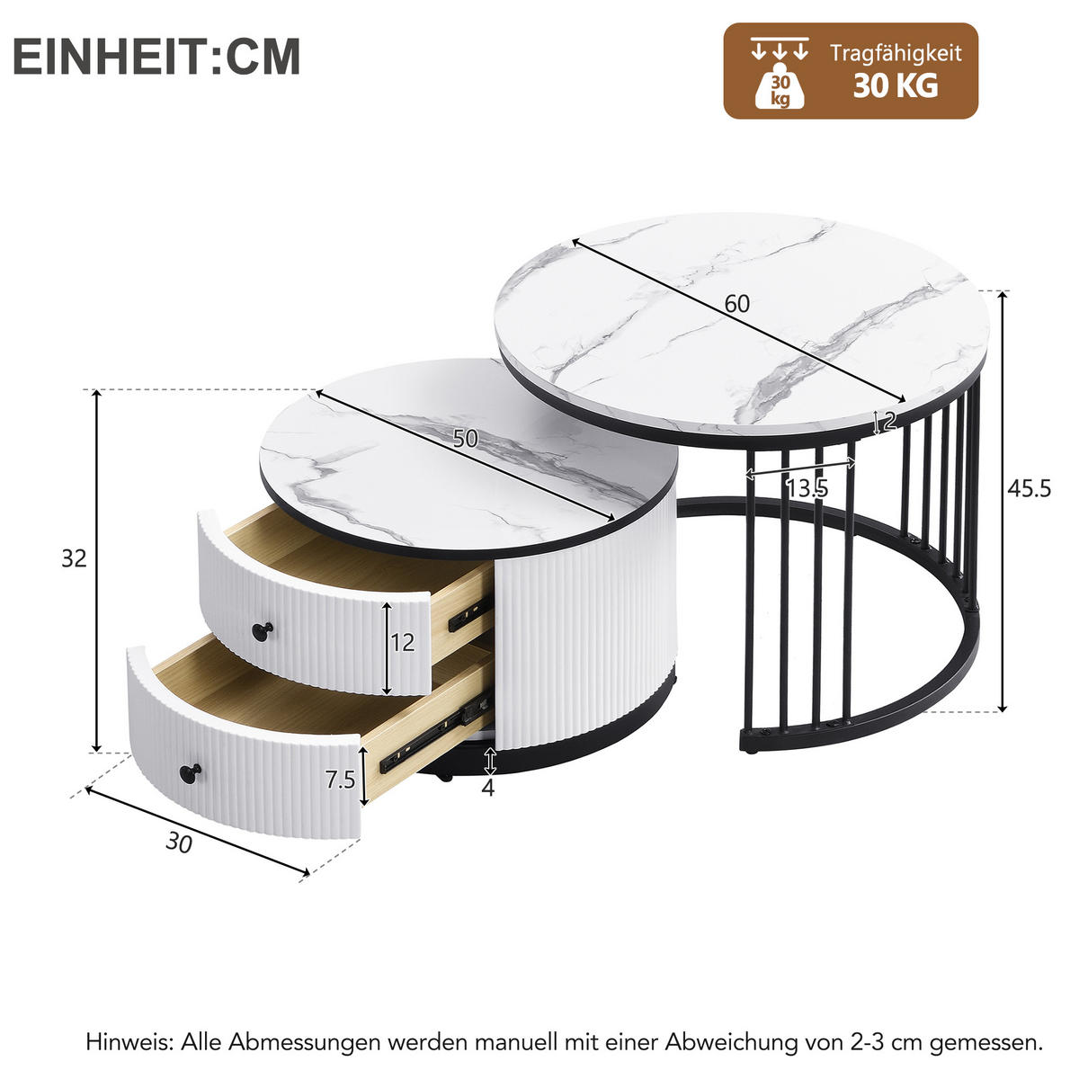 COUCHTISCH DE-217 Weiß mit Hochglanz-Marmoroptik - Weiß, Holzwerkstoff (60/60/46cm) - ComfortXL