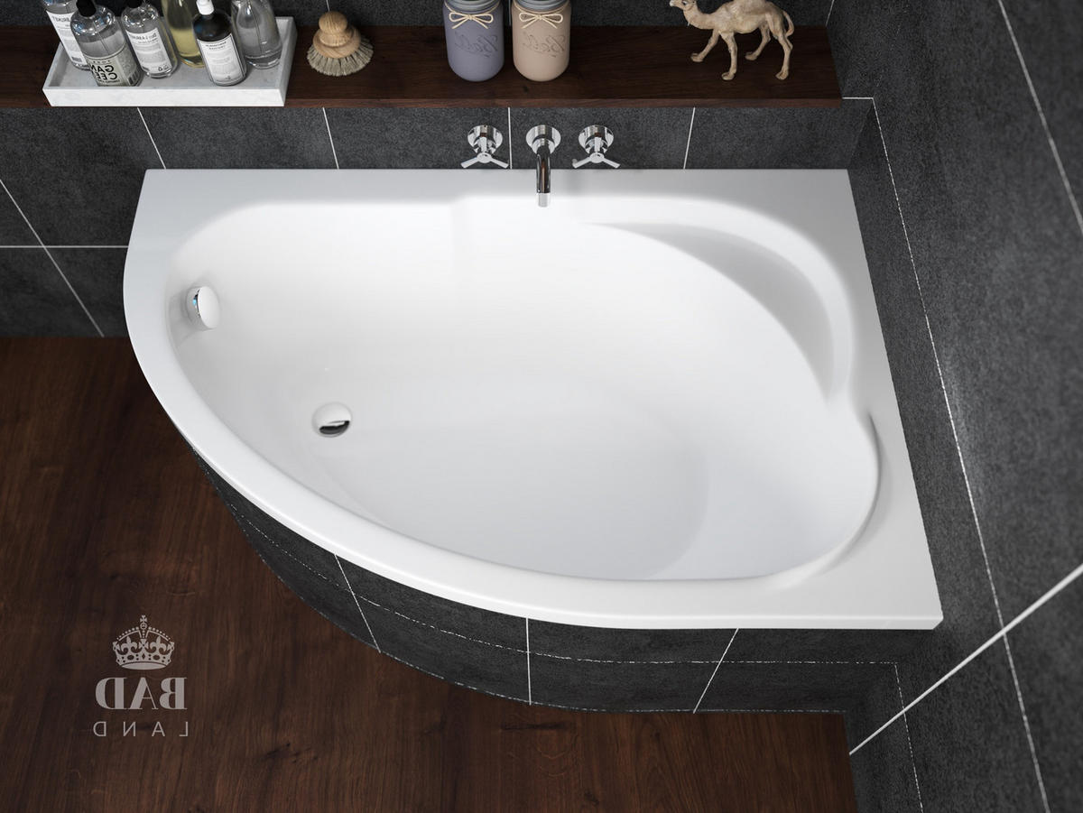 BADEWANNE Eckwanne STANDARD 130/85 Rechts Ablauf & Füße - Weiß, Kunststoff (85/53.5/130cm) - bad land