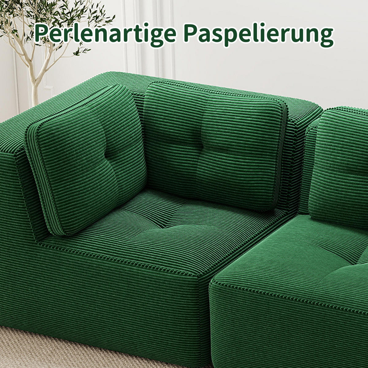 ROHOVÁ sedačka zo zeleného menčestra - zelená, textil (295/295cm) - Flora Grace