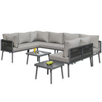 GARTEN-LOUNGE-SET U-förmig Schwarz 8-Pers. 6-tlg. - Grau, Metall - ComfortXL