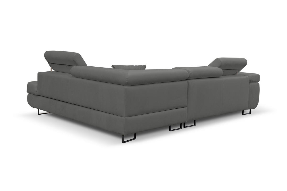 ECKSOFA Jerry in L-Form mit Schlaffunktion und Bettkasten, Farbe: Grau, Veloursstoff, Ottomane Rechts - Grau, Textil (275/202cm) - VENASI MÖBEL