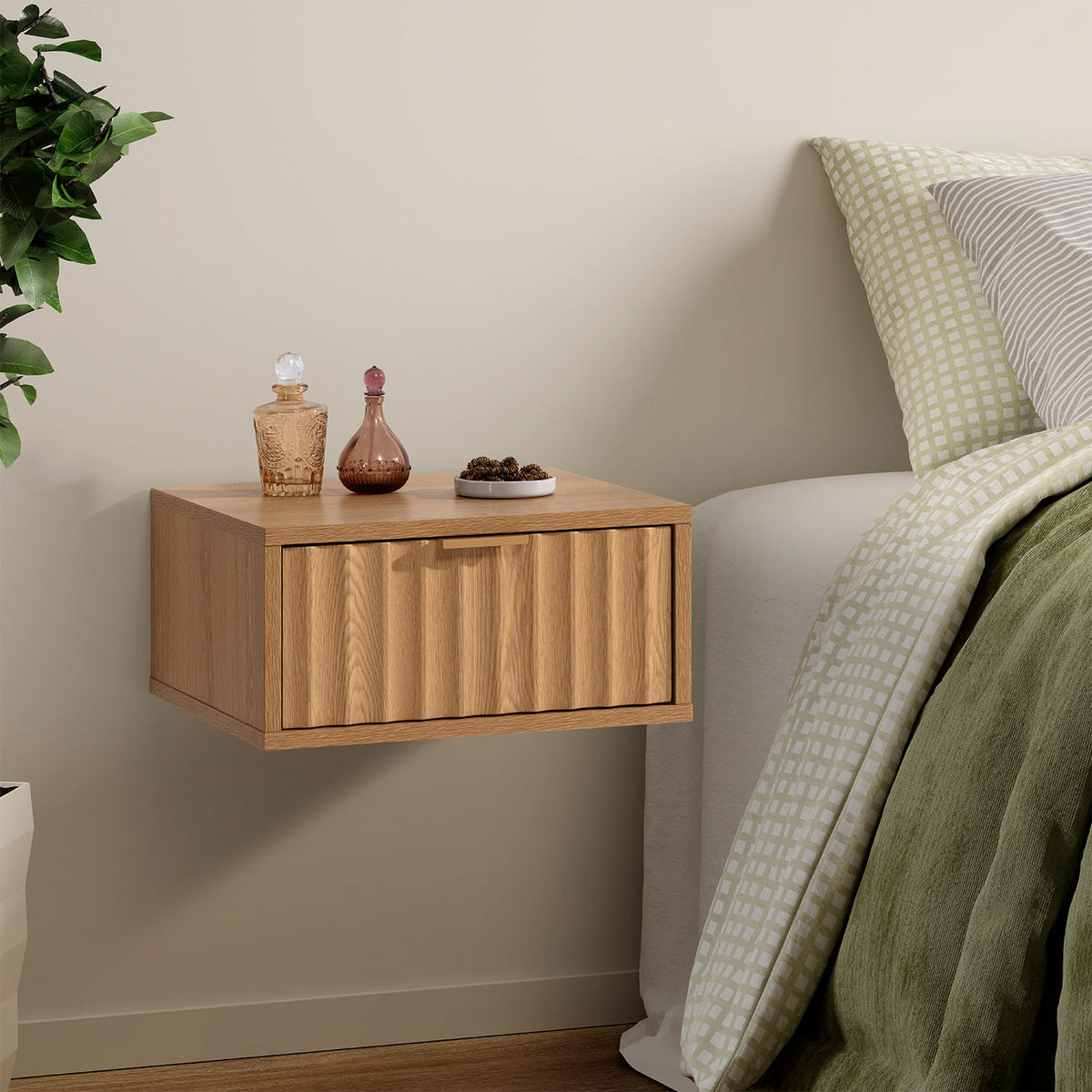 NACHTTISCH schwebende – Set aus 2 schewebende Nachttischen Lluvia Eichenfarbe - Honigeiche, Holzwerkstoff (40/19/35cm) - VS Venta-stock