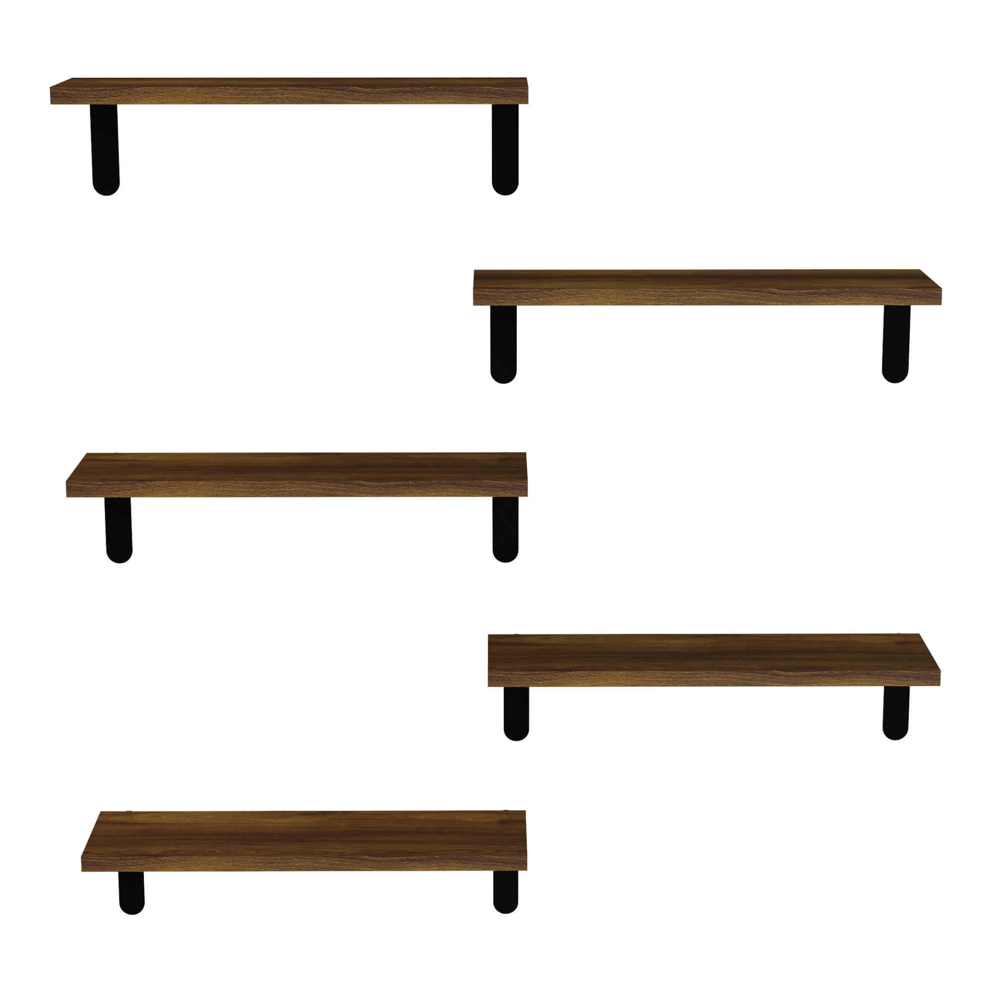 WANDREGAL-SET 5 TLG. Frogn - Schwarz/Braun, Holzwerkstoff (50/15/15cm) - [en.casa]