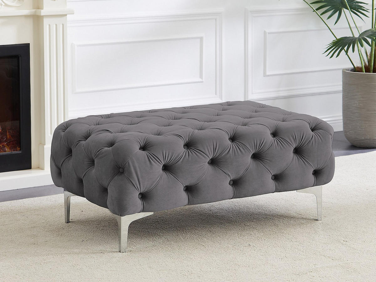 CHESTERFIELD-HOCKER - Samt - Anthrazit - EDWINA - Anthrazit, Textil (103/44/62cm) - Vente-Unique