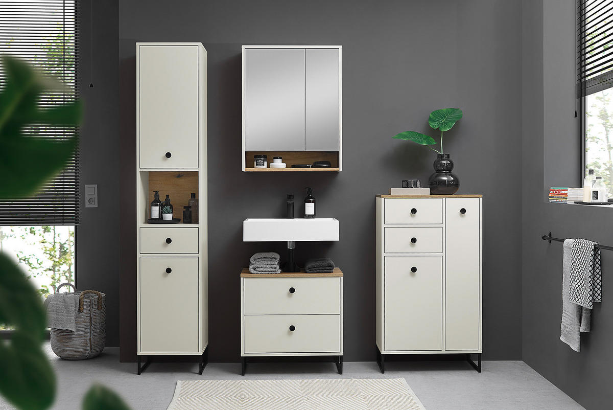 SPIEGELSCHRANK - Kaschmir / Eiche Evoke Dekor - Beige, Holzwerkstoff (60/75/22cm) - home24