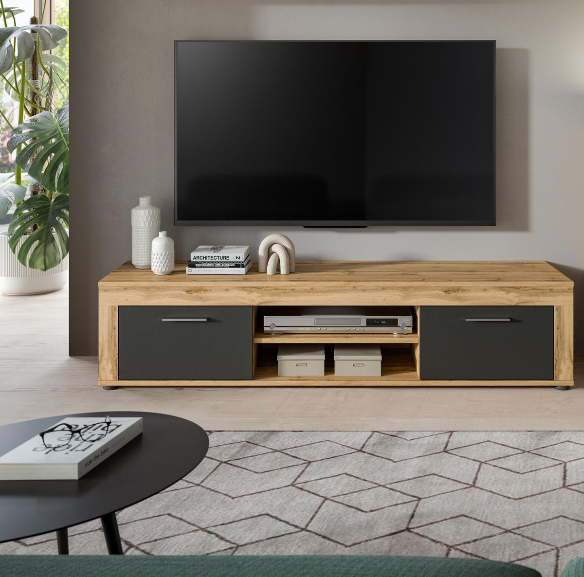 LOWBOARD JAM (B/H/T: ca. 160/37/40 cm) in Wotan Eiche Nachbildung/grau - Eiche Wotan, Holzwerkstoff (160/37/40cm)