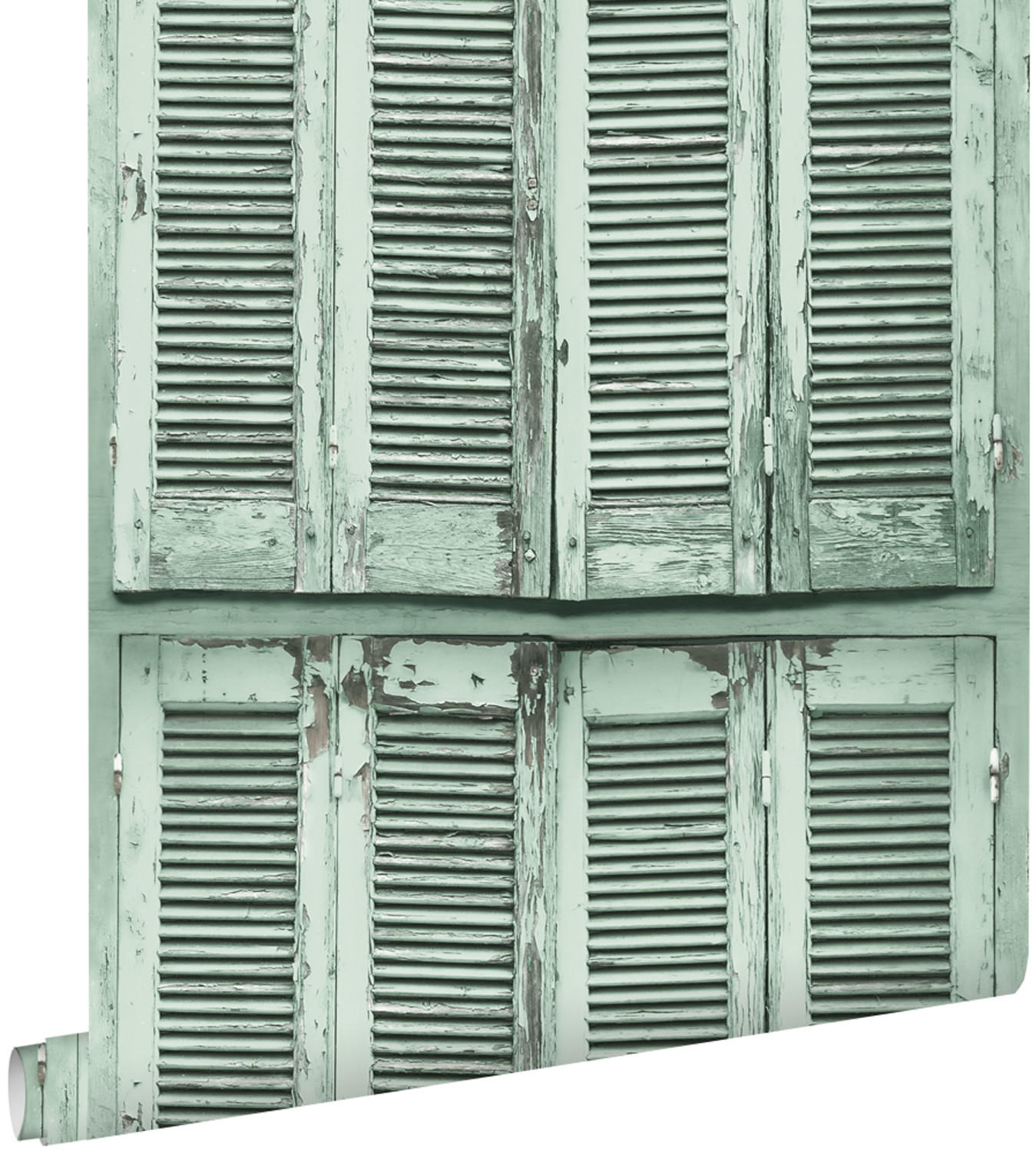 TAPETE verwitterte, französische, vintage Fensterläden 53 cm x 10.05 m - Grün, Papier (53/1000cm) - ESTAhome