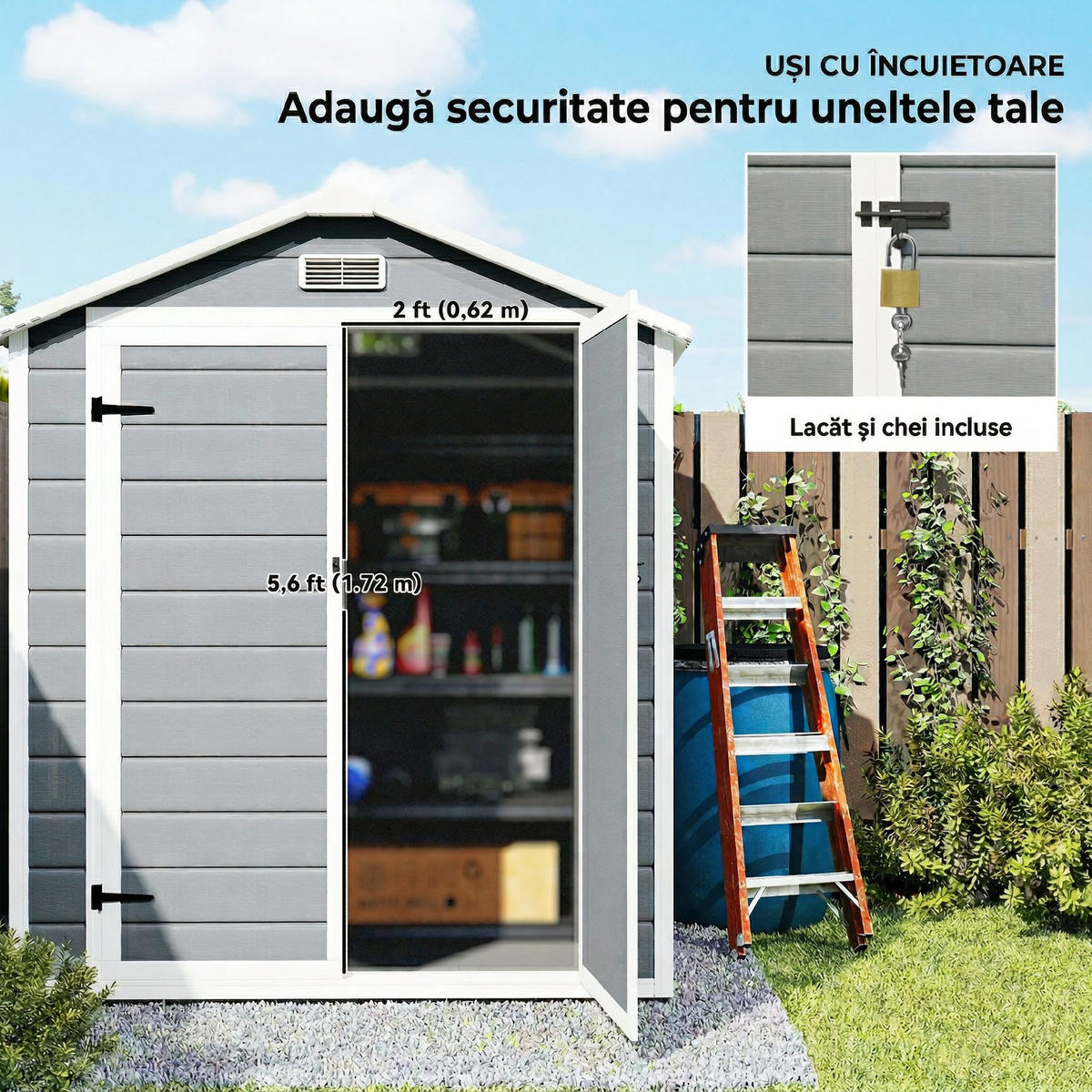 GERÄTESCHUPPEN DE-08099 abschließbar mit Doppeltür & Fenster Grau - Grau, Metall (183/210/134cm) - ComfortXL