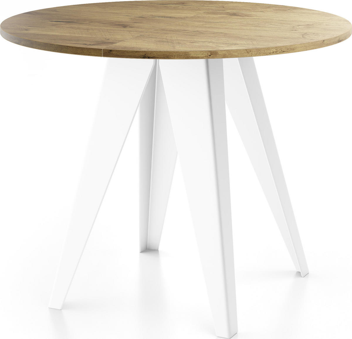 ESSTISCH Griffin runder ausziehbarer, Lancelot Eiche 90-130/100/76 cm - Eichefarben/Weiß, Holzwerkstoff/Metall (90/90/76cm) - WFL GROUP